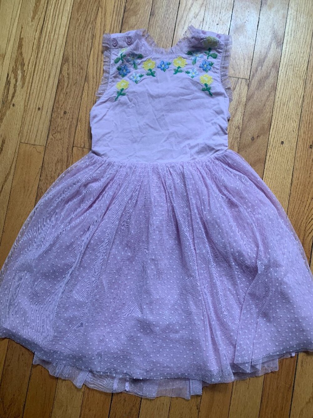 Mini Boden Girls Embroidered Cross-Back Tulle Dress Lavender